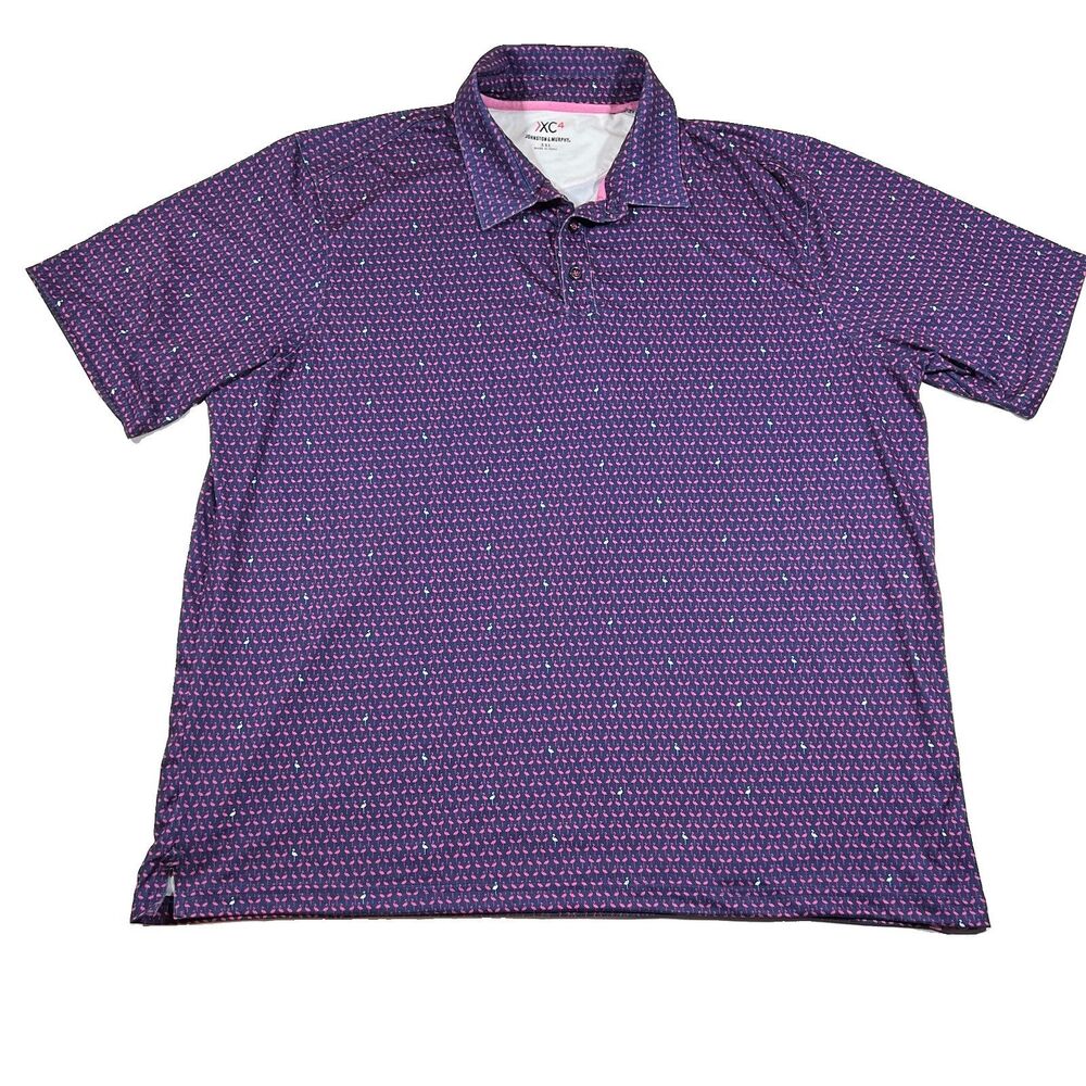 Johnston and Murphy XC4 Flamingo All Over Print Golf Polo Shirt Men's XXL